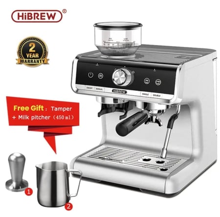 ماكينة تحضير اسبريسو قابلة للبرمجة من هيبرو، 19 بار من الستانلس ستيل مع عصا بخار، خزان مياه قابل للإزالة سعة  2,8لتر، تعديل متعدد الوظائف