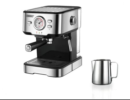 هيبريو آلة صنع قهوة الإسبريسو من الستانلس ستيل, ماكينة صنع القهوة وكابتشينو، نصف أوتوماتيكية، ضغط 20 بار، شاشة عرض درجة الحرارة، ماء ساخن،