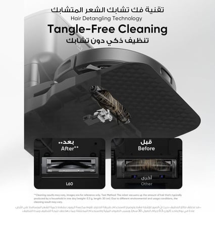 مكنسة روبوت eufy L60 تفريغ ذاتي, شفط فائق القوة 5000 باسكال لشفط الغبار بكل أنواعه , تقنية فك تشابك الشعر, مكنسة كهربائية روبوتية مع ممسحة, إيقاف التشغيل التلقائي