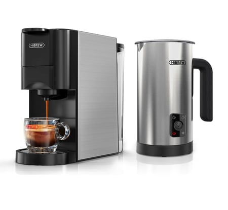 هايبرو ماكينة قهوة متعددة الكبسولات, أداة صنع القهوة 4 في 1، لإعداد الاسبريسو والقهوة بحليب وإسبريسو  والمسحوق، صانعة القهوة من المعدن المقاوم للصدأ