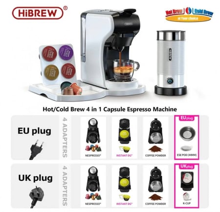 ماكينة صنع القهوة 4 في 1 متعددة كبسولة أوتوماتيكية بالكامل مع ماكينة رغوة الحليب الساخن والبارد طقم صينية بلاستيكية