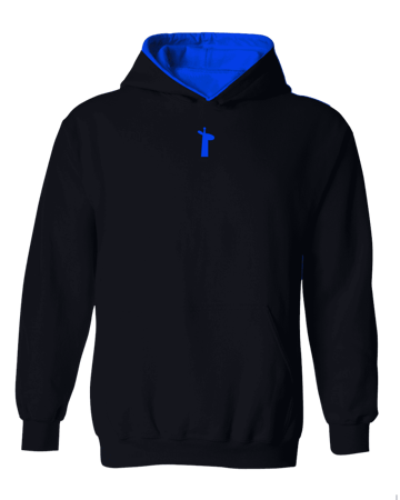 Hoodie Black Double cap Blue هودي اسود وازرق دبل كاب