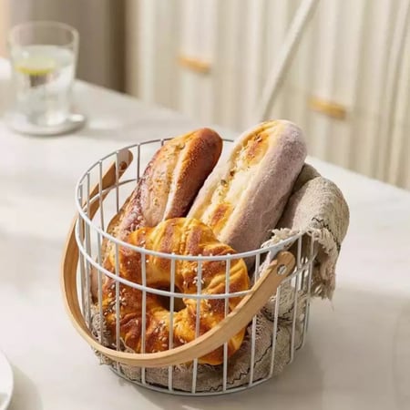 سله حديد مع حامل للفواكة والخضروات من متجر رونق للاواني المنزلية