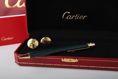 قلم كارتير اخضر وذهبي نحيف