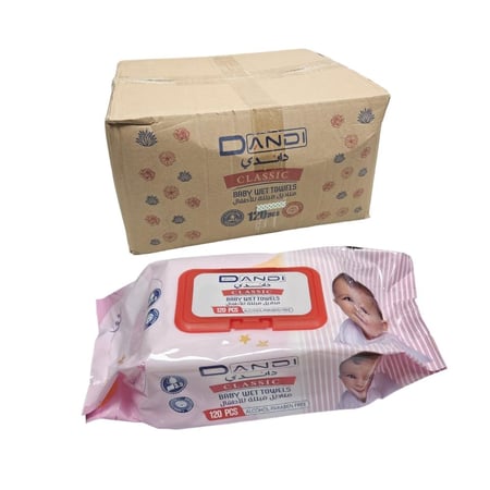 داندي كلاسيك | علبة مناديل مبللة للاطفال | بيربري | 120 منديل | كرتون | 24 حبة | رقم DC544