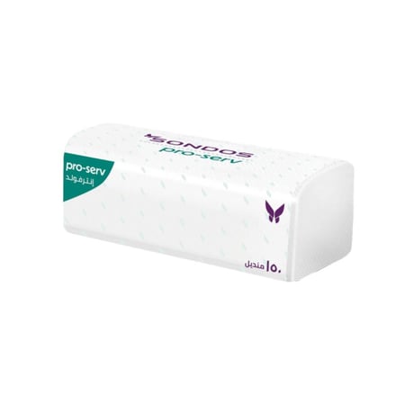 سندس | مناديل انترفولد | طبقتان | 150 منديل | كرتون | 24 حبة SONDOS | Interfold Tissues | 2 Ply | 21*20.3 cm | 150 Tissues | Carton | 24 pcs