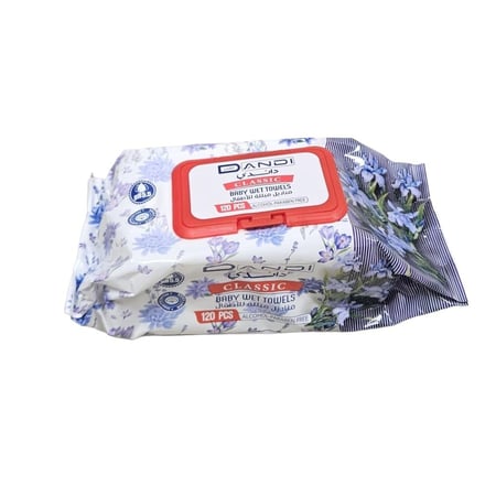 داندي كلاسيك | علبة مناديل مبللة للاطفال | لافندر | 120 منديل | كرتون | 24 حبة