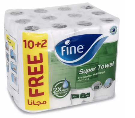 فاين | شدة رول مناديل مطبخ مزدوج | معقمة | 1 شدات × 12 رول × 45 منديل