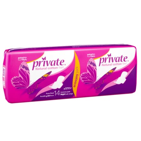 نابكو | برايفت | كرتون فوط صحية بالأجنحة نسائي رقيقة جدا حجم ليلي 3 مم 14 فوطة 9 علبة