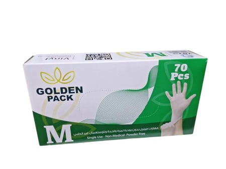 قولدن باك | كرتون قفازات فينيل بلاستيك بدون بودر غير طبي وسط شفاف 70 حبة 10 علبة