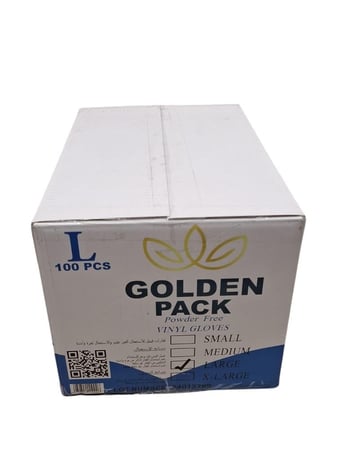 قولدن باك | قفازات فينيل بلاستيك | بدون بودر | غير طبي | كبير | شفاف | 100 حبة | كرتون | 10 علبة | N1708