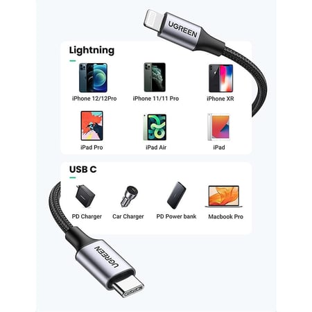 يوجرين | سلك شاحن ايفون تايب سي سريع جدا ضد القطع | 1 متر | UG60759