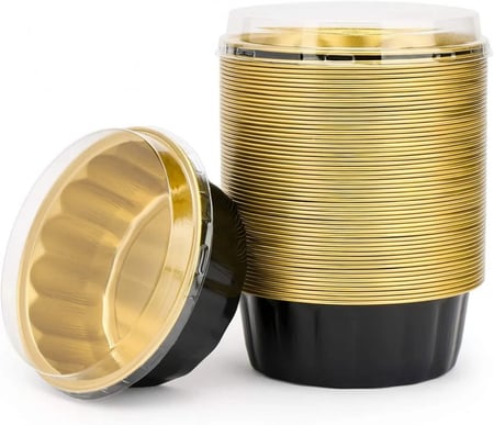 جواد | سهل | كرتون قالب علب حلى ألمنيوم دائري | أسود ذهبي | مع غطاء شفاف | رقم 81125 | 125 مل | 360 حبة