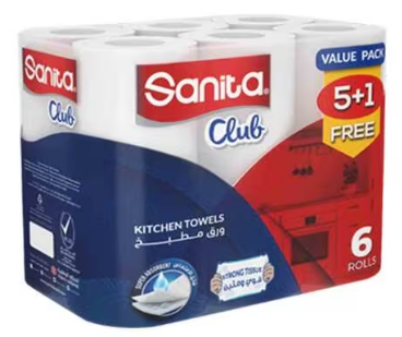 نابكو | سانيتا كلوب | حزمة رول مناديل مطبخ مزدوج | 4 شدات × 6 رول × 40 منديل