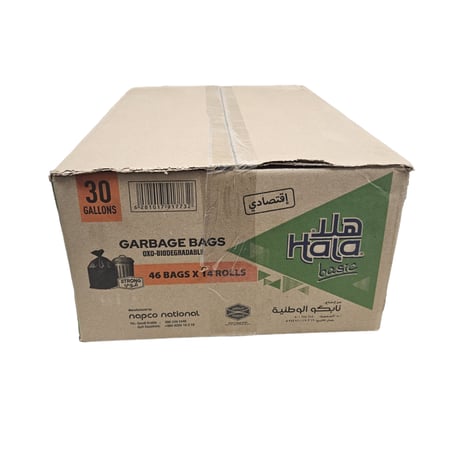 نابكو | هلا | رول اكياس نفايات | 30 جالون | اسود | اقتصادي | 46 كيس | كرتون | 14 حبة
