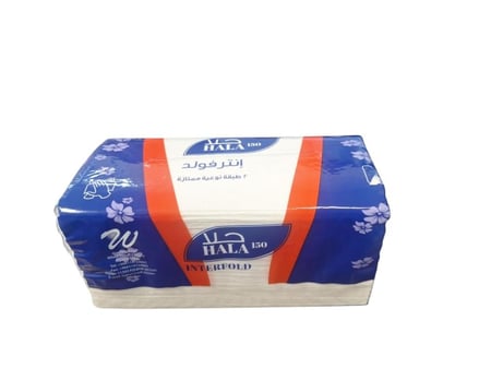 حلا | كرتون مناديل انترفولد 150 | 24 علبة | 3,600 منديل | طبقتان ناعمة | ازرق | HL150-24