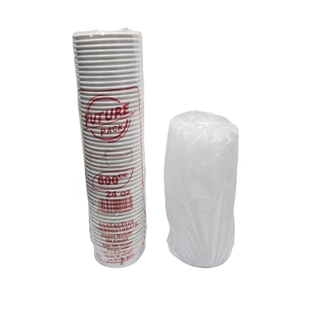 حزمة المستقبل | علب رز ورقية دائري | ابيض | مع غطاء شفاف | 24 انز | 600 مل | كرتون | 450 حبة