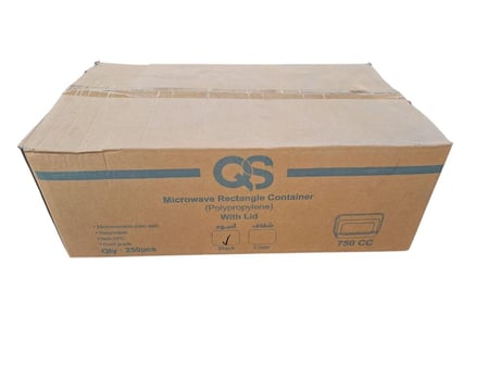 كيو اس | كرتون علب ميكرويف مستطيل | أسود | مع غطاء شفاف | 750 مل | 250 حبة | QS-BL-750