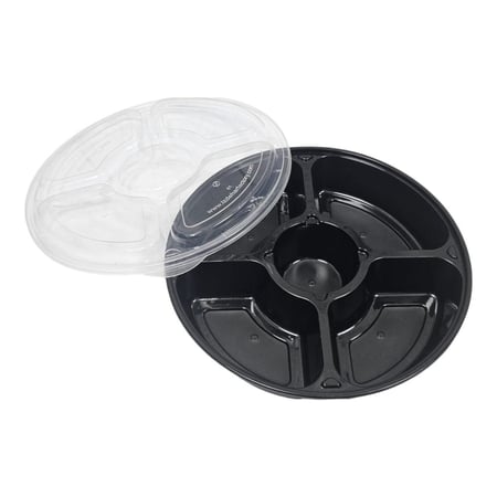 علب ميكرويف دائري مقسم 5 | اسود | مع غطاء شفاف | كرتون | 100 حبة