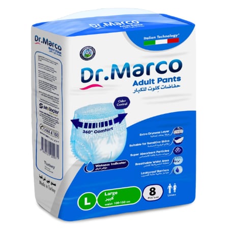 دكتور ماركو | حفاضات كلوت للبالغين | مقاس كبير | 8 سراويل | DMAPL8