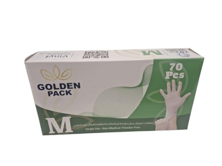 قولدن باك | كرتون قفازات فينيل بلاستيك بدون بودر غير طبي وسط شفاف 70 حبة 10 علبة