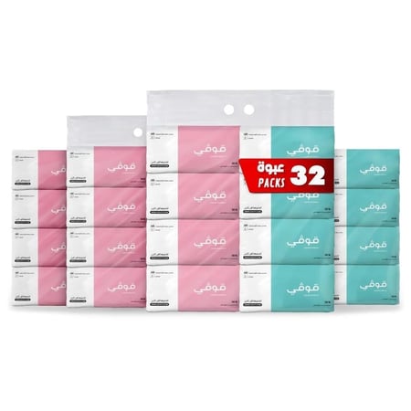 قوفي | حزمة مناديل قوفي 600 | 32 علبة 19,200 منديل وجه 3 طبقات