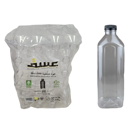 عسق | عبوة قارورة عصير مستطيلة | شفاف | مع غطاء اسود | 1500 مل | 1.5 لتر | كرتون | 96 حبة | ASG1500-96