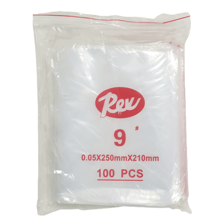 ريكس | شدة أكياس بسحاب شفاف رقم 9 | 21x25 سم | 100 حبة