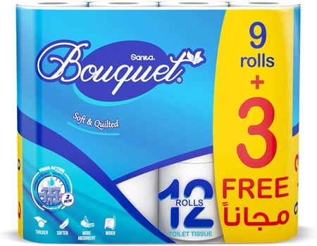 نابكو سانيتا بوكيه | حزمة رول مناديل حمام | طبقتان | 4 شدات × 12 رول × 200 منديل
