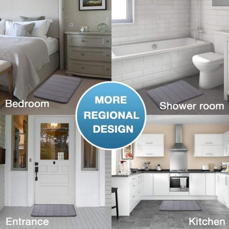 سكاي تاتش | دعاسة حمام مضادة للانزلاق من رغوة الذاكرة | ناعمة عالية الامتصاص | قطعتين | رمادي