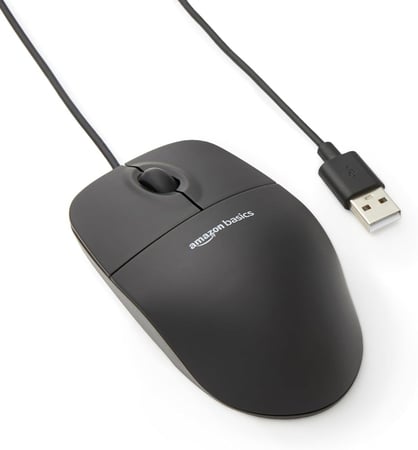 امازون بيسكس | ماوس كمبيوتر سلكي بمنفذ USB بـ3 ازرار، مفرد، اسود Amazonbasics | USB Mouse