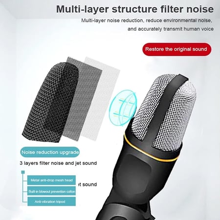 ميكرفون احترافي مع ستاند مكتبي | اسود برتقالي Microphone With Stand | Sf-666