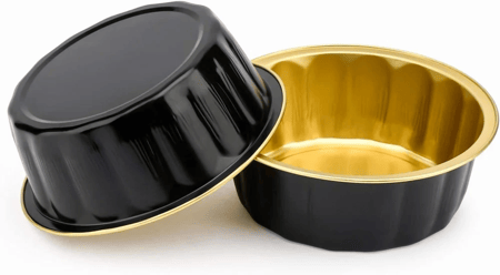 جواد | سهل | كرتون قالب علب حلى ألمنيوم دائري | أسود ذهبي | مع غطاء شفاف | رقم 81125 | 125 مل | 360 حبة