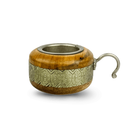 مبخرة خشبية دائرية بنقوش فضية في المنتصف -صغيرة