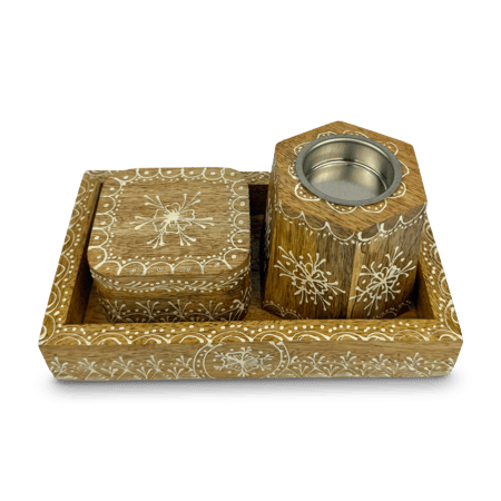 طقم مبخرة خشبي مستطيل فاتح