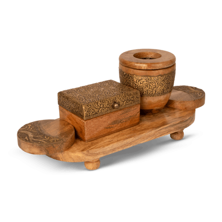 طقم مباخر مع صينة بمسكة بني فاتح