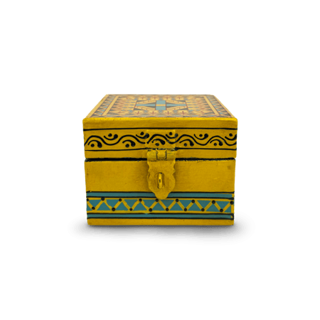 حافظة بخور زينة - معدنية مربعة بنقش فني (أصفر)