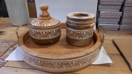 طقم مبخرة خشبي دائري فاتح كبير
