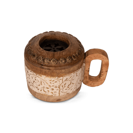 مبخرة خشبية مع مسكة بني فاتح  اطار ابيض