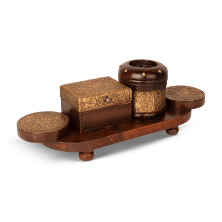 طقم مباخر مع صينة بمسكة بني غامق