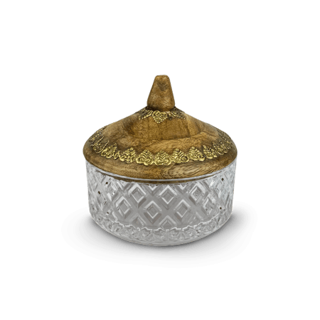 حافظة بخور العلا - كريستال فاخر وغطاء خشبي عسلي