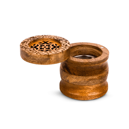 طقم مباخرة خشبي بني فاتح شكل بيضوي مع صندوق  شفاف مدور بغطاء