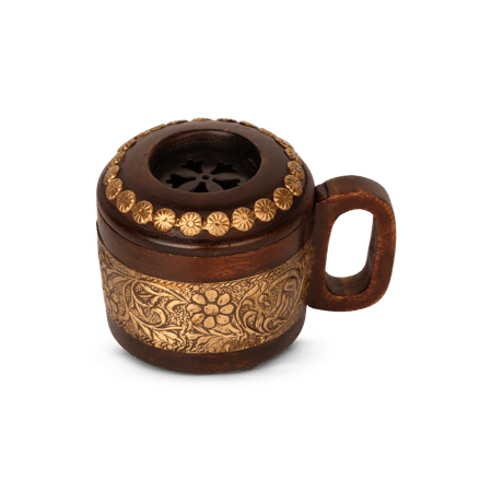 مبخرة خشبية مع مسكة بني غامق اطار ذهبي