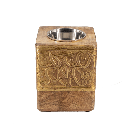 طقم مبخرة خشبية بقاعدة مسطّحة - ذهبي