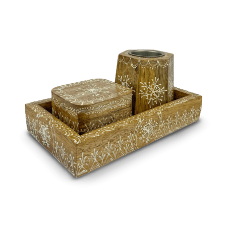 طقم مبخرة خشبي مستطيل فاتح