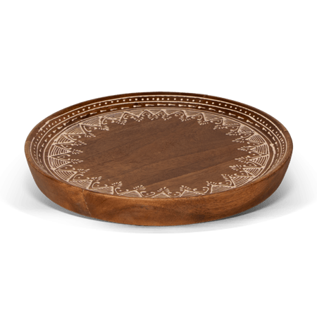 طقم مباخر خشبي صينية دائري لون  ابيض