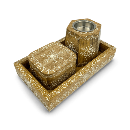 طقم مبخرة خشبي مستطيل فاتح