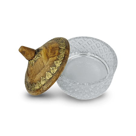 حافظة بخور العلا - كريستال فاخر وغطاء خشبي عسلي