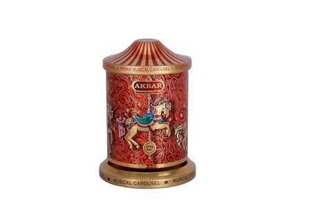 شاي AKBAR اكبر 250غرام ماركة الحصان الذهبي علبه موسيقية معدن