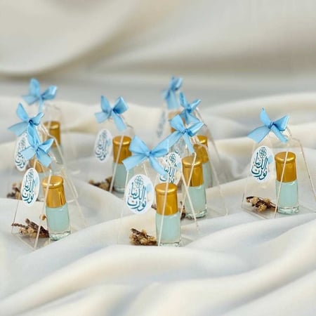 توزيعات مواليد أولاد - توزيعات مسك لافندر بشنطة اكريليك